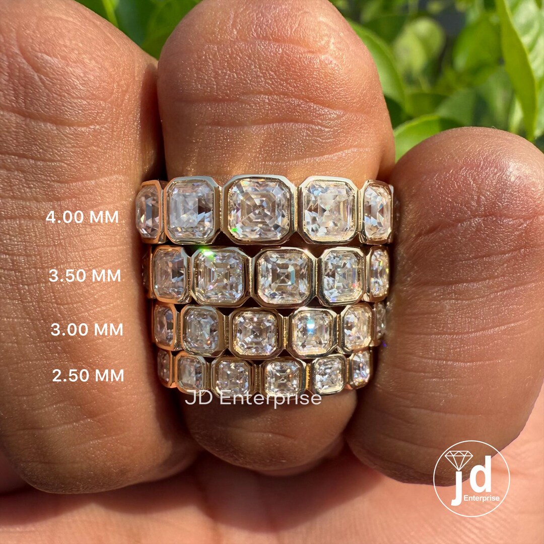 Bezel Set Asscher Cut Moissanite Full Eternity Wedding Band - Etsy