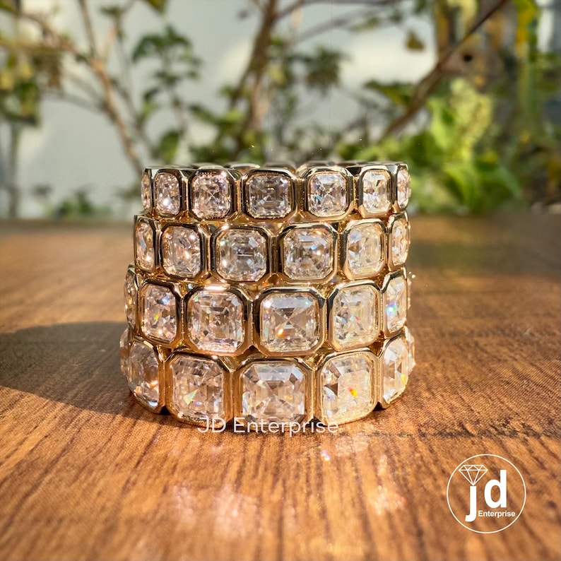 Bezel Set Asscher Cut Moissanite Full Eternity Wedding Band - Etsy