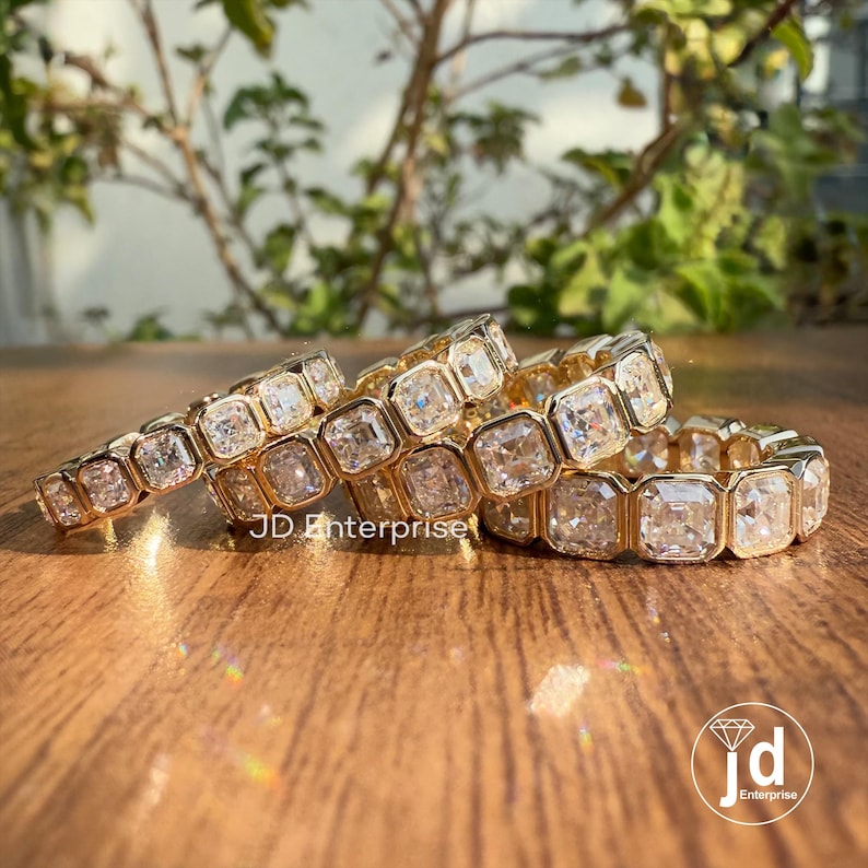 Bezel Set Asscher Cut Moissanite Full Eternity Wedding Band - Etsy