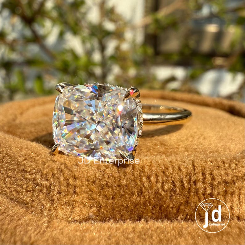 Hidden Halo Engagement Ring, Hidden Halo Wedding Ring, Hidden Halo Bridal Set, Hidden Halo Cushion Cut Ring, Solitaire Moissanite Ring, Solitaire Engagement Ring, Solitaire Wedding Ring, Solitaire Moissanite Bridal Set Ring