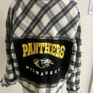 UWM Panthers cropped black and white flannel: Size XL
