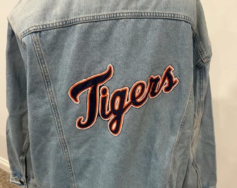 Tigers themed repurpoed denim oversized jacket