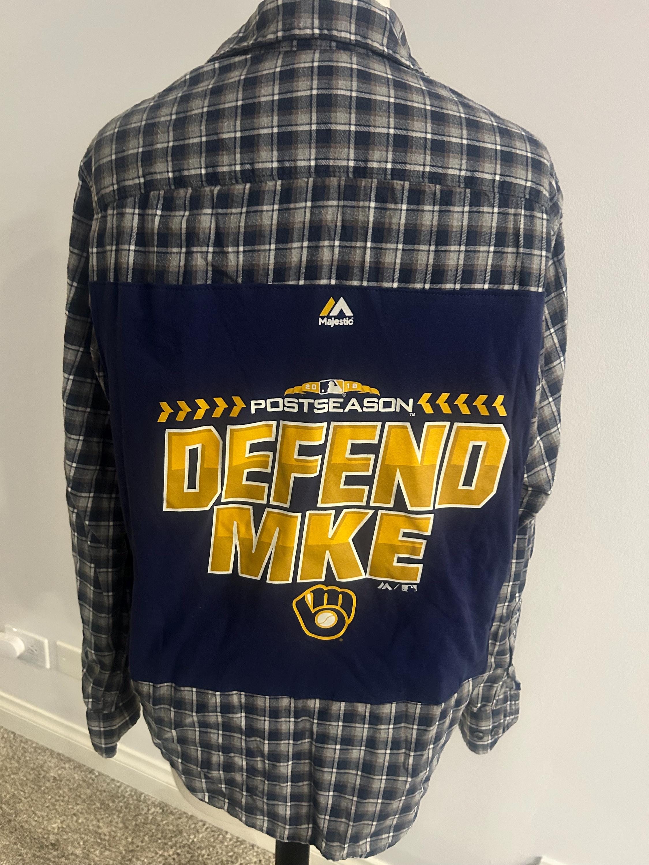 Milwaukee Brewers Baseball Flannel with glove logo: Size Small