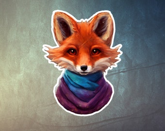 STICKER: Furry fox wearing scarf. 2-3.5'' vinyl cute furry animal