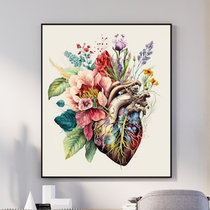Watercolor Floral Human Heart Anatomy Art,Gift,Cardiologist Nurse Gift,Doctor Office Gift Art,Surgeon Gift,Medical Artwork, Cardiology Gift