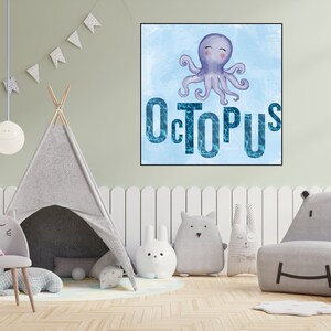 Aquarel Octopus digitale print, onder de zee kwekerij prints, Oceaan kwekerij decor, jongen kwekerij prints, zee dier kunst aan de muur, schattige zeedieren