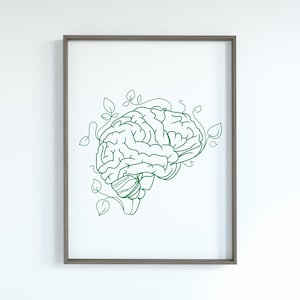 Brain Print ,Brain Flowers  Print ,Anatomical Brain Poster, Human Brain, Medical Wall Decor, Neurologist gift Psychologist ,Brain Line Art