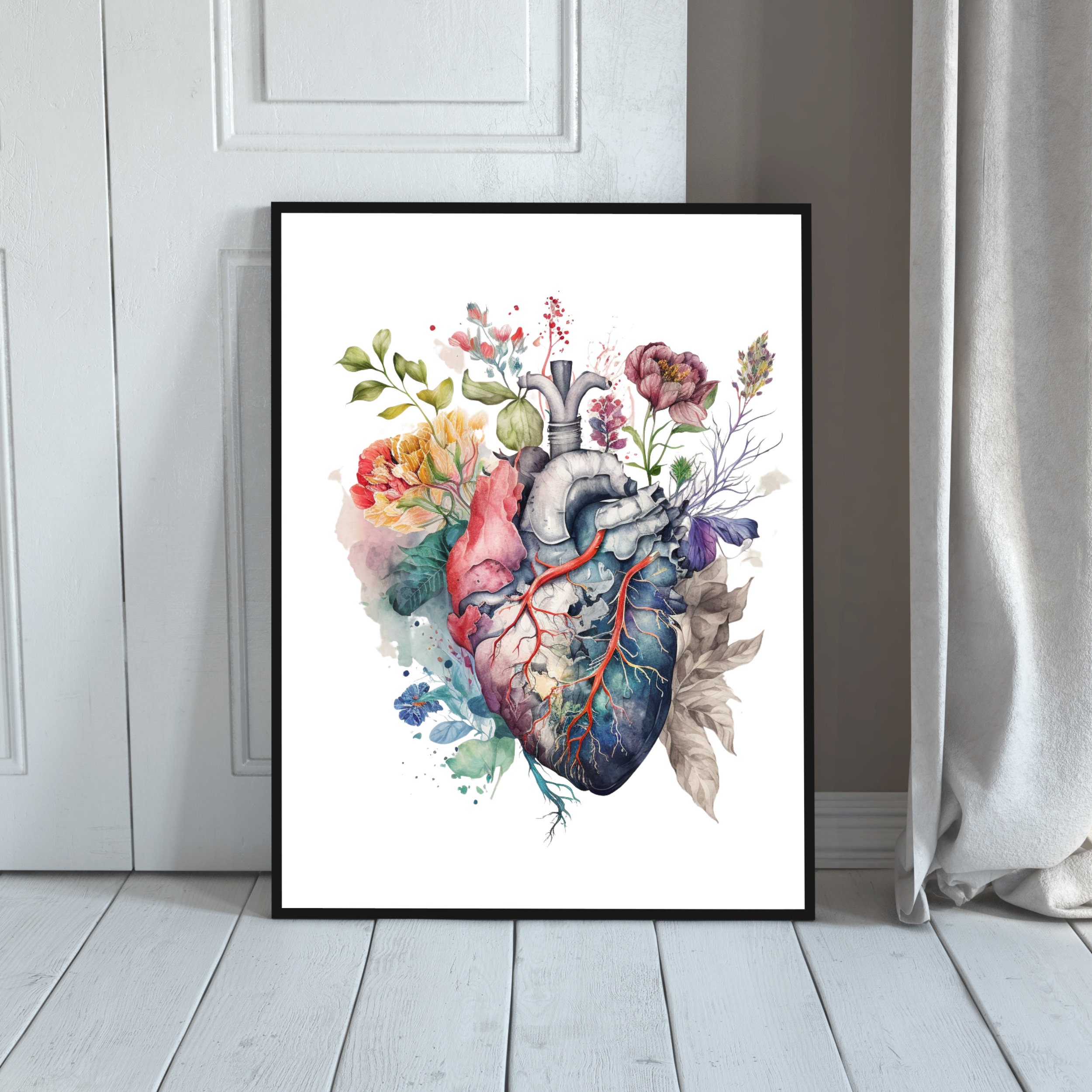 Watercolor Floral Human Heart Anatomy Art,gift,cardiologist Nurse Gift ...