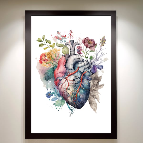 Watercolor Floral Human Heart Anatomy Art,Gift,Cardiologist Nurse Gift,Doctor Office Gift Art,Surgeon Gift,Medical Artwork, Cardiology Gift