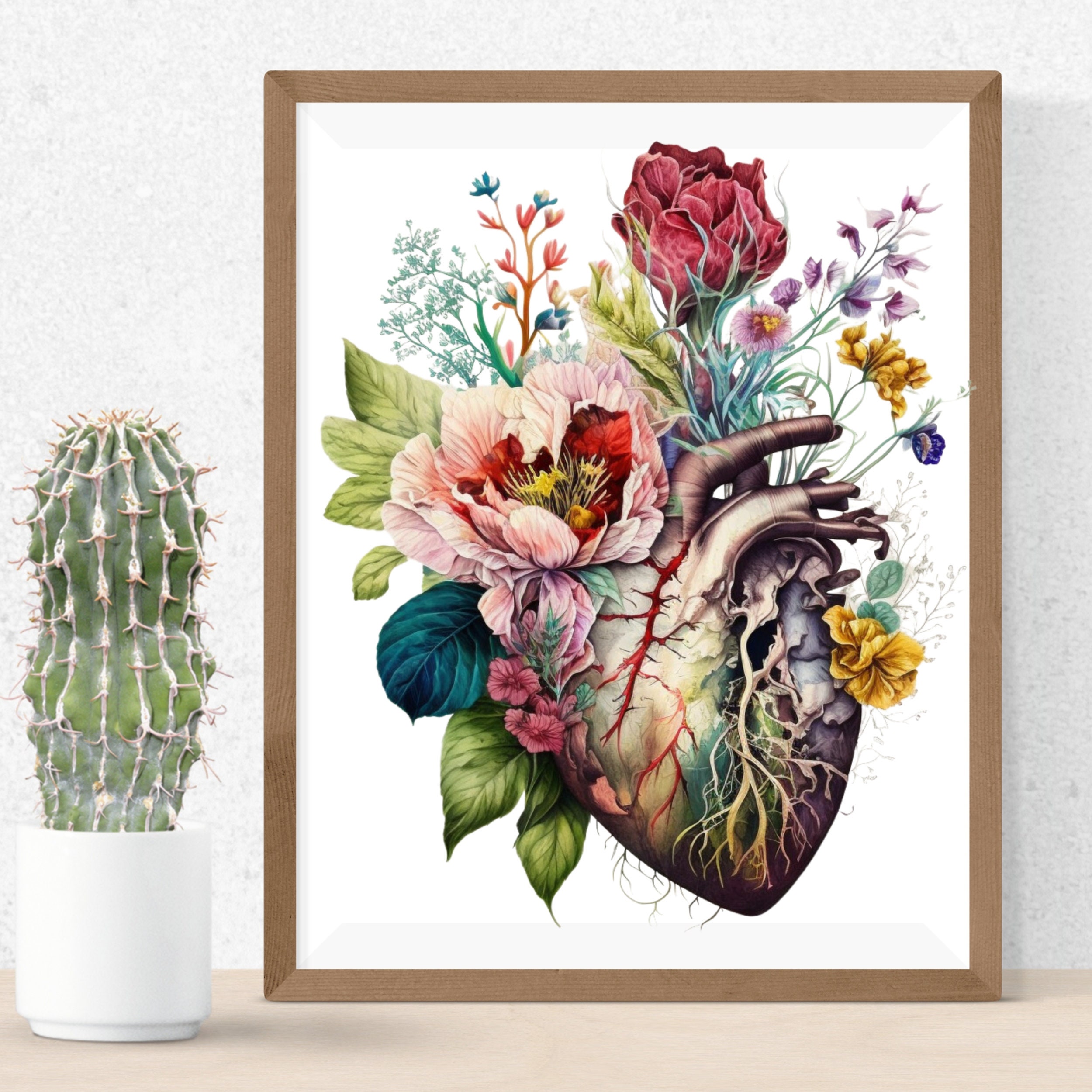 Watercolor Floral Human Heart Anatomy Art Print (digital Download) - Etsy