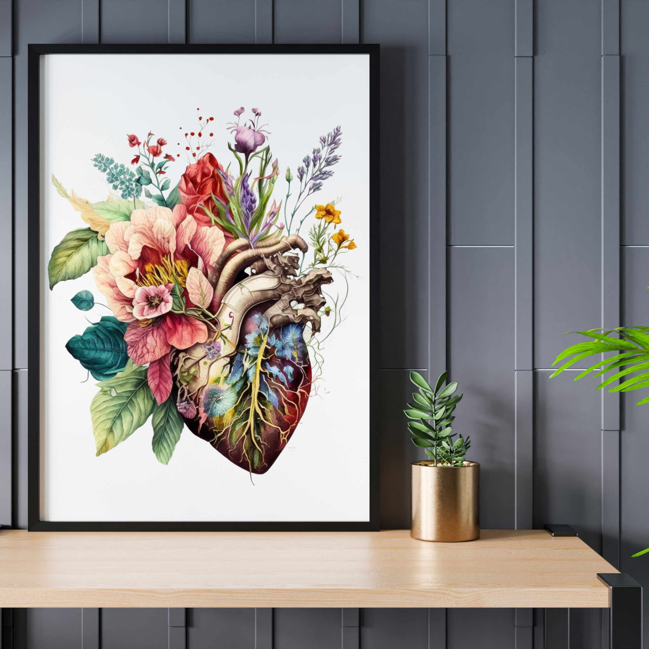 Floral Human Heart Anatomy Art: Watercolor Print (digital Download) - Etsy