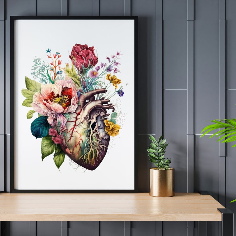 Watercolor Floral Human Heart Anatomy Art Print (digital Download) - Etsy
