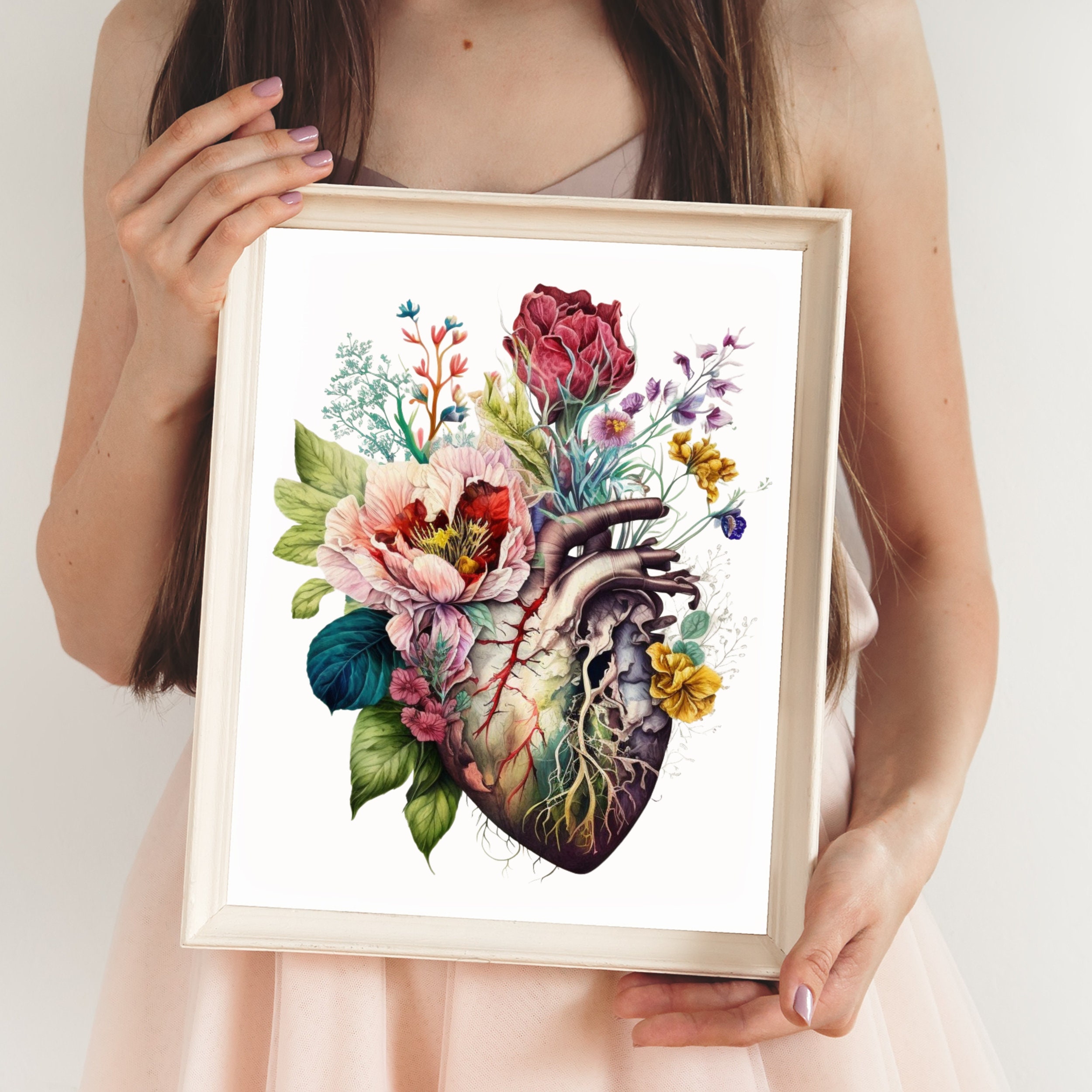 Watercolor Floral Human Heart Anatomy Art Print (digital Download) - Etsy