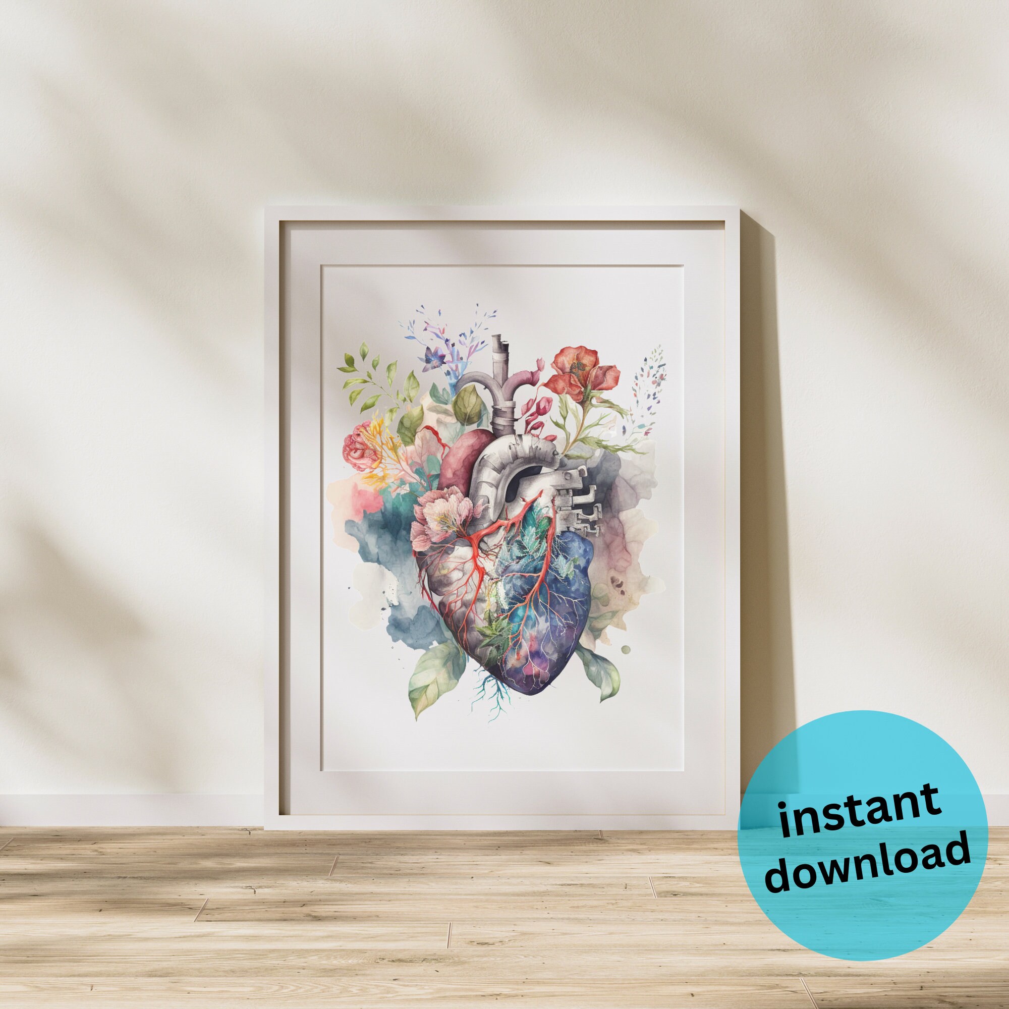 Watercolor Floral Human Heart Anatomy Art,gift,cardiologist Nurse Gift ...