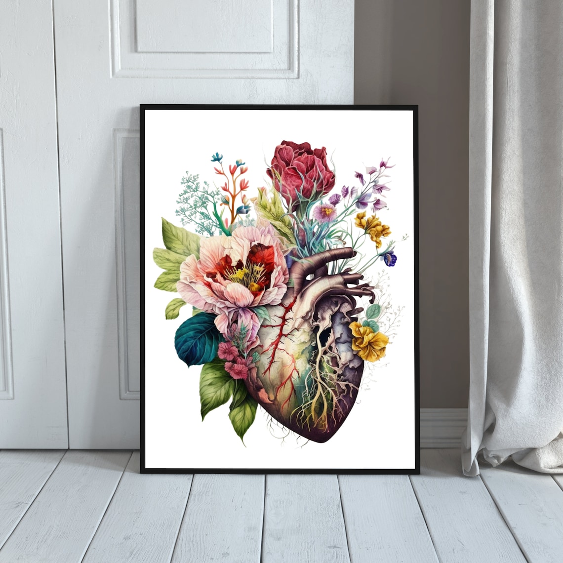 Watercolor Floral Human Heart Anatomy Art Print (digital Download) - Etsy