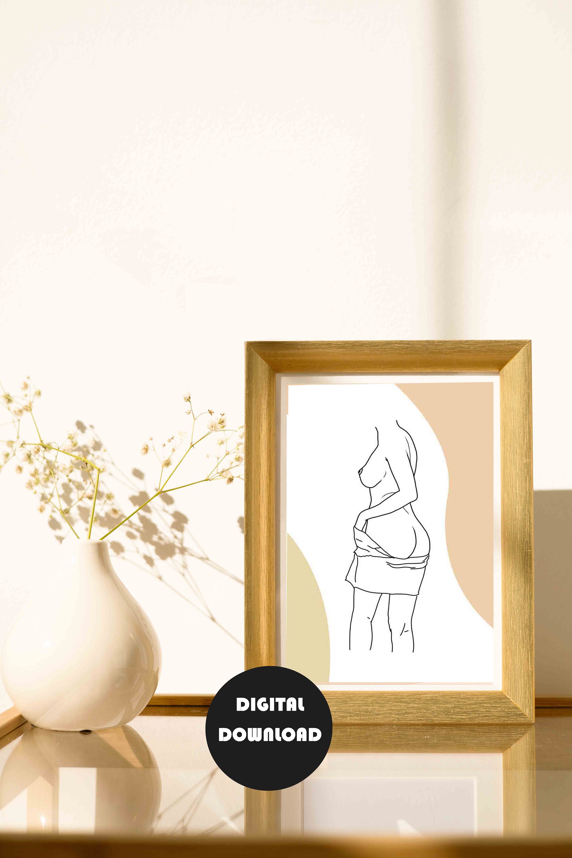 PRINTABLE Naked Woman Line Art, Nude Line Art, Female Drawing