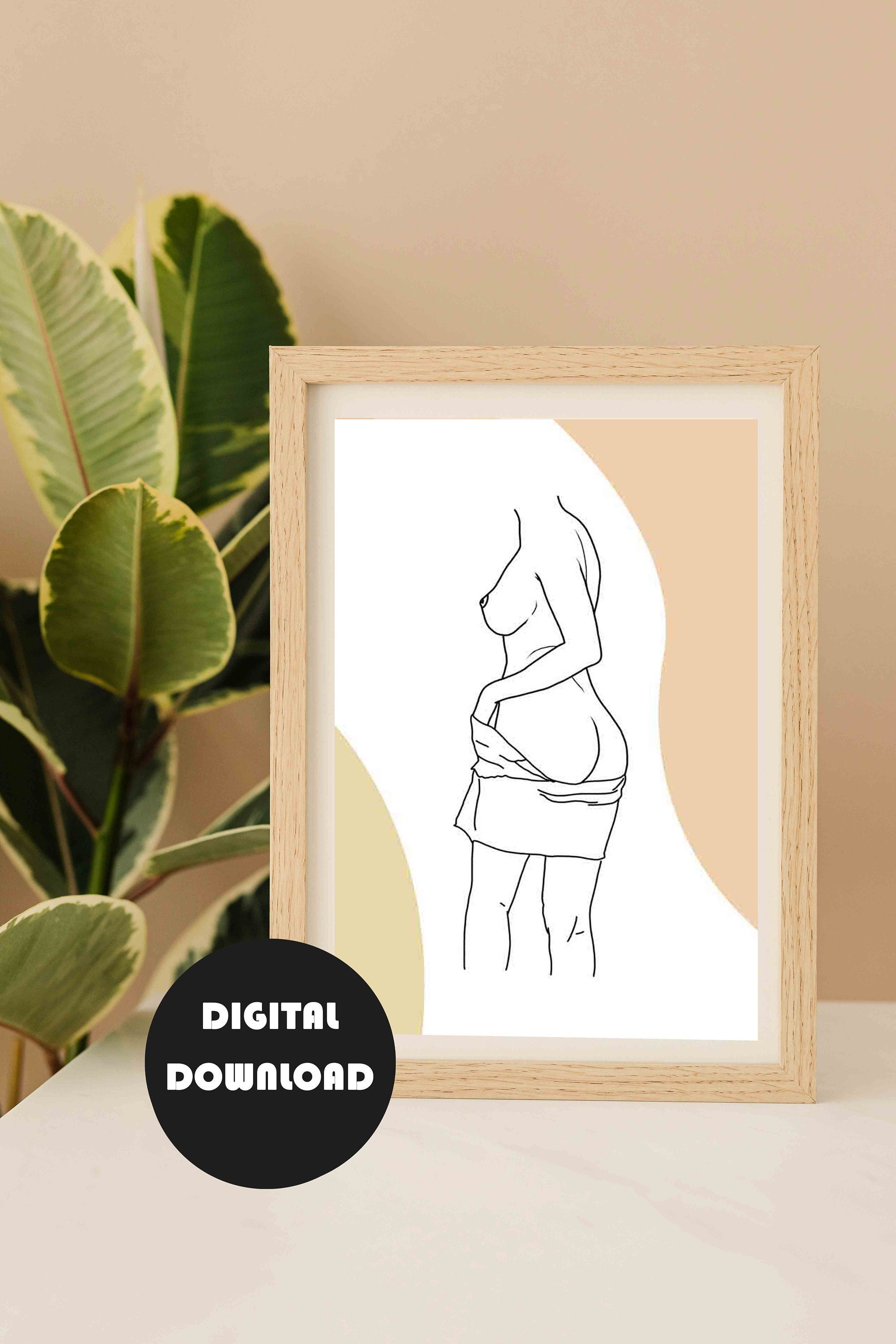 PRINTABLE Naked Woman Line Art, Nude Line Art, Female Drawing, Minimalist Wall Art, Erotic Art