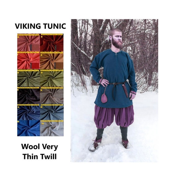 ausgefallene Viking Tunika aus super dünner Twill Wolle, Wunschmaß in bester Qualität