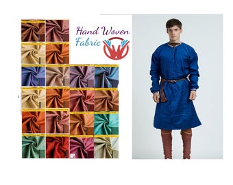 Viking Varangian Tunic made  of hand woven Linen in diamond weave , different fabrics to choose   on the