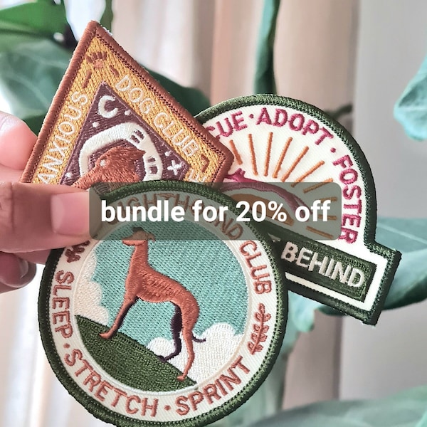 Dog Patch Bundle, Greyhound Embroidered Patch, Application Ironing Image, Scouts, Dog Lovers Gift, Rescue Adopt Foster Badge, Anxious Dog