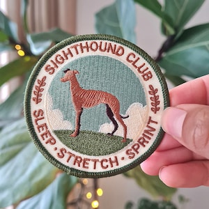 Retro Sighthound Club for Ironing, Embroidered Patch Application Ironing Image, Scouts Patch, Dog Lovers Gift, Greyhound Club, badge image 1