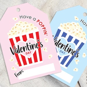 Poppin Valentines Tag. Printable Popcorn Valentine Tags. Classroom Valentines, Kids Valentines Day. Instant Download.