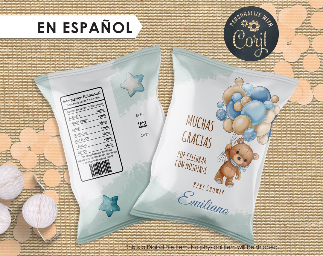 Baby Shower in Spanish Teddy Bear Chip Bag Template Teddy Bear With