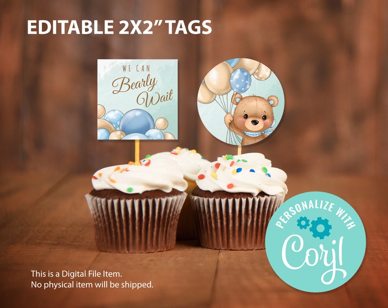 24 Bären-Cupcake-Topper – „We Can Bearly Wait“ – Für Babyparty, Geburtstag, Motivdeko, Aus Glitzerkarton