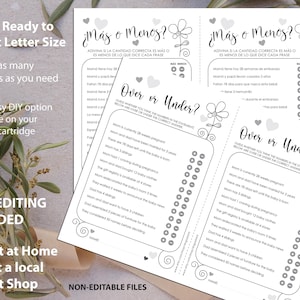 May include: A printable baby shower game in black and white with the title "Over or Under?"  Guess whether you think the numbers in the statements below are over or under the correct answer.  The game includes 12 statements about the pregnancy and baby.
