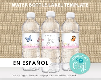 Spanish Butterfly Themed Baby Shower Water Bottle Label | Printable Water Label | Instant Download | Baby Shower in Spanish|DIY Party Favors