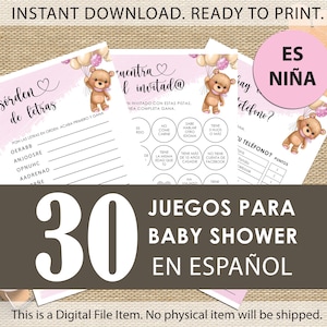 Juegos de Baby Shower in espanol niña | Druckbare Spanische Teddybär Spiele Bündel Baby Mädchen