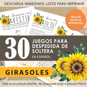 Jeux de douche nuptiale espagnols Tournesol | Juegos Despedida de Soltera en espagnol | Téléchargement instantané | Amusant imprimable