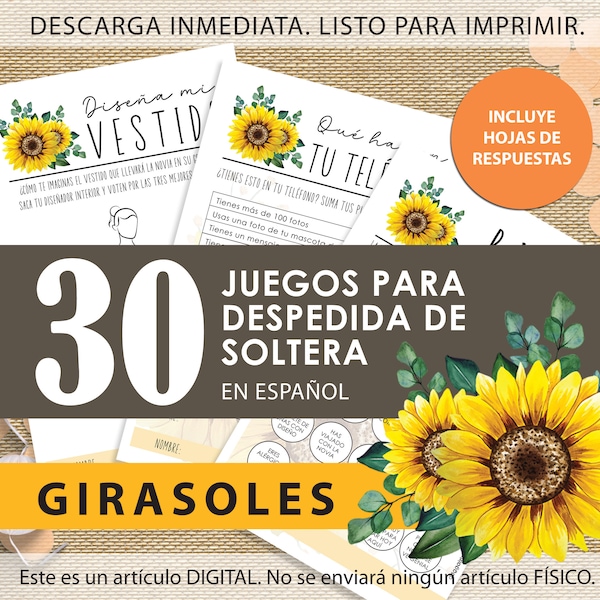 Spanish Bridal Shower Games Sunflower  | Juegos Despedida de Soltera en Español | Instant Download | Printable Fun