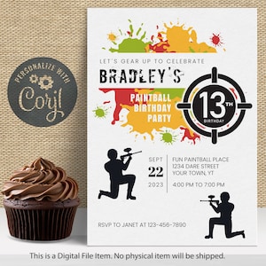 Paintball Party 13th Birthday Invitation 13 | Instant Download Invitation template |13th Paintball Birthday Invite | Editable Invitation