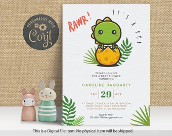 Dinosaur Baby Shower Invitation Boy Digital Download | Dinosaur Themed Baby Shower | Dino Baby Party Editable Template | Digital Invite