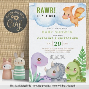 Dino Baby Shower | Dinosaur Baby Shower Invite | Editable Template Invitation | Boy Baby Shower | Dinosaur Invitation | Digital Download