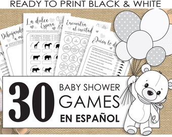 Teddy Bear Baby Shower Games in Spanish: Black & White Printable (Instant Download)