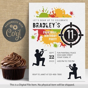 Paintball Party 11th Birthday Invitation 11 | Instant Download | Editable Invitation Template | 11th Paintball Party Invite | 11 years party