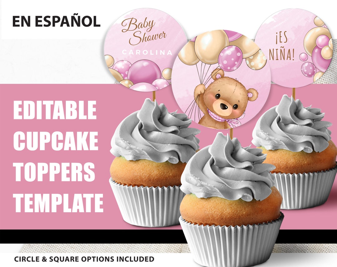 Baby Shower in Spanish Cupcake Toppers Girl Teddy Bear With Etsy