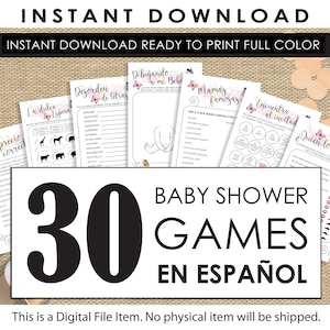 Spanish Baby Shower Games: Butterfly Theme, 30 Printable Activities (Digital Download)