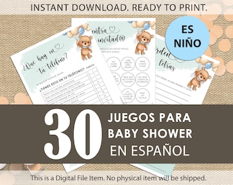 Teddy Bear Baby Shower Games in Spanish for Boy (Digital Download)