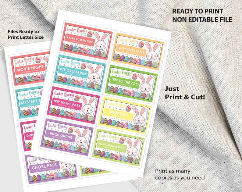 Easter Coupons, Easter Bunny Coupons, Printable Easter Egg Coupons for ...