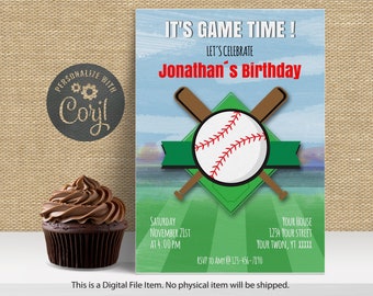 Baseball Birthday Invitation | Instant Download | Sports Themed Birthday | Kids Birthday | Edit with CORJL | Printable Digital Invitation