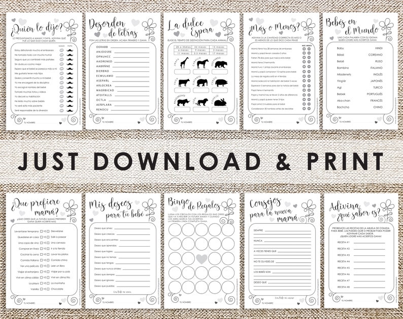 Spanish Baby Shower Games Black and White Printable Shower Games en español image 6