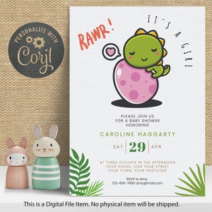 Dinosaur Baby Shower Invite | Dino Baby Shower Invitation | Editable Template | Girl Baby Shower | Dinosaur Invitation