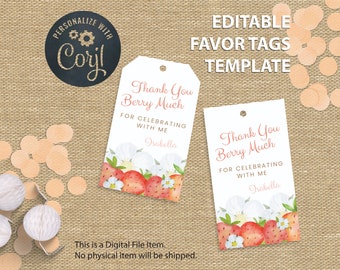 Berry First Birthday Favor Tags | Strawberry Favour Tags | Berry Sweet Birthday Gift Decoration | Digital Instant Download