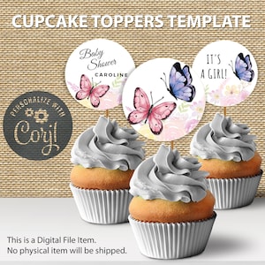Butterfly Baby Shower Cupcake Toppers Girl | Butterfly Girl Baby Shower | Printable Cupcake Toppers | Digital Download