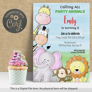 Zoo Invitation Birthday Party | INSTANT DOWNLOAD | Zoo Animals Party Invite Editable Template