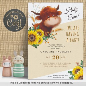 Highland Cow Baby Shower Invitation | INSTANT DOWNLOAD | Gender Neutral Holy Cow Baby Shower Invitation| Online Editable Template