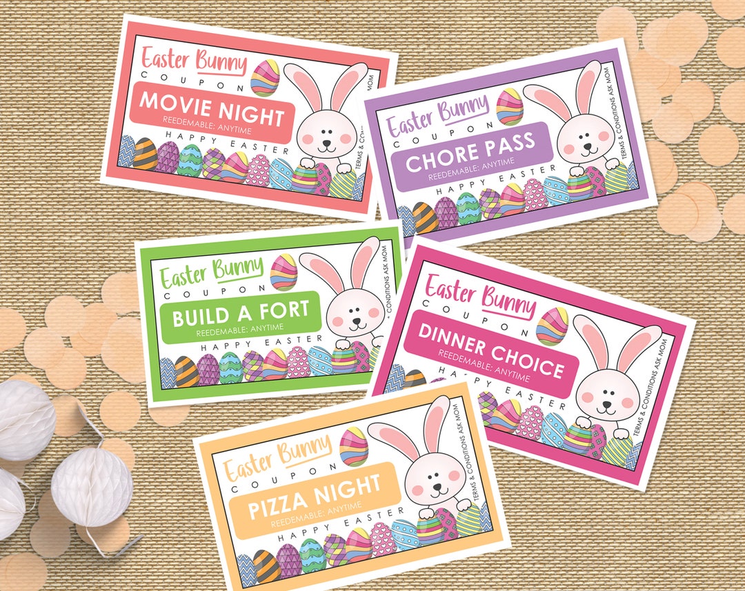 Easter Coupons, Easter Bunny Coupons, Printable Easter Egg Coupons for